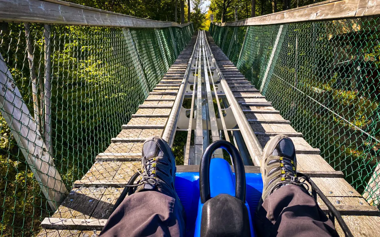 view from on the Blue Mountain Ridge Runner Mountain Coaster | blue mountain resort collingwood