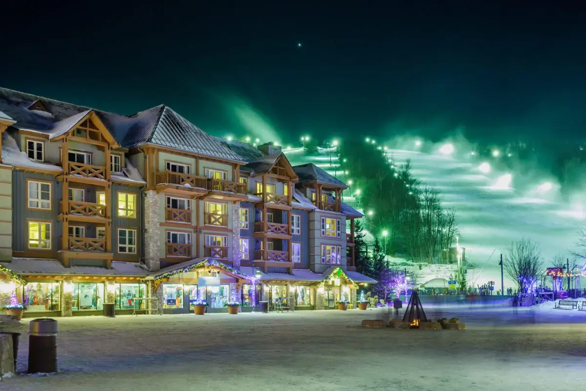 Blue Mountain village at night | ski resort ontario