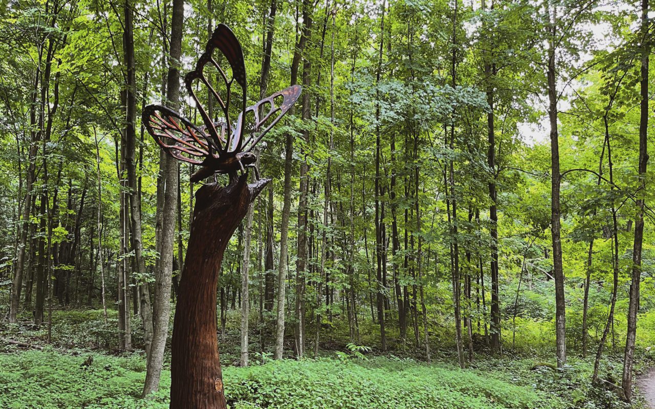 butterfly sculpture in the forest | short road trips from toronto