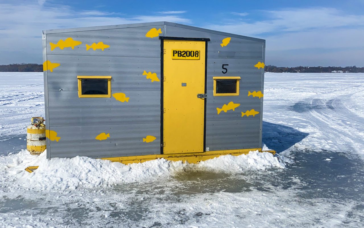 close-up view of an ice fishing hut | road trip from toronto