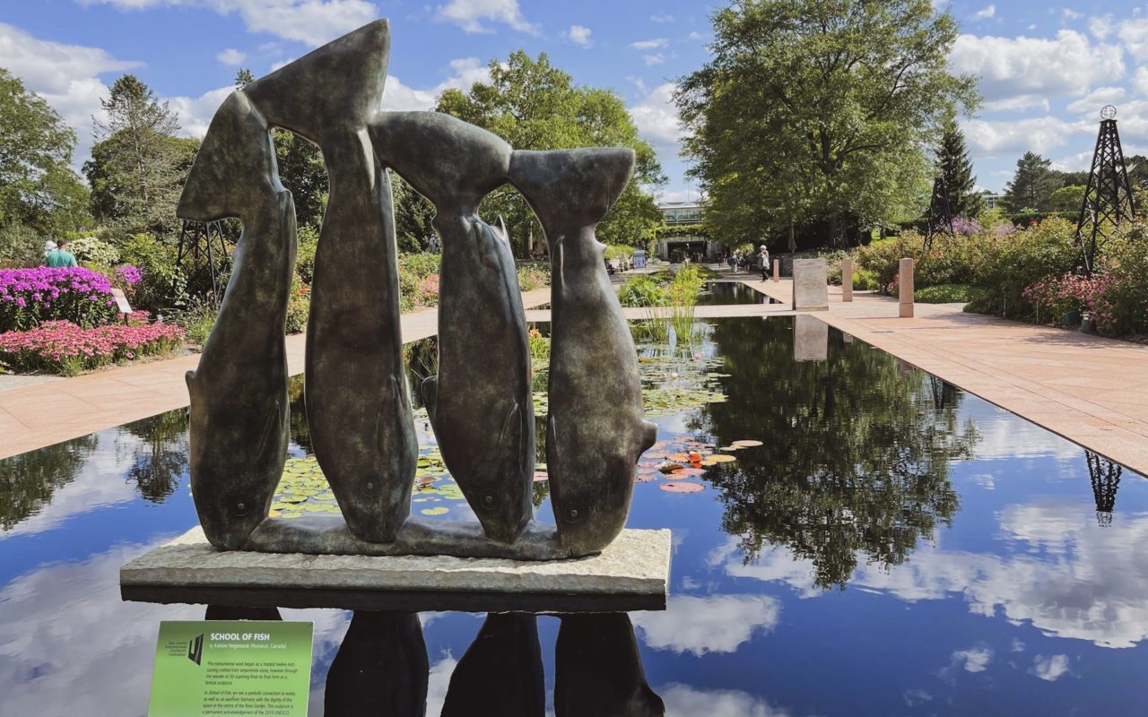 School of Fish sculpture in a pond in the park | best road trips from toronto