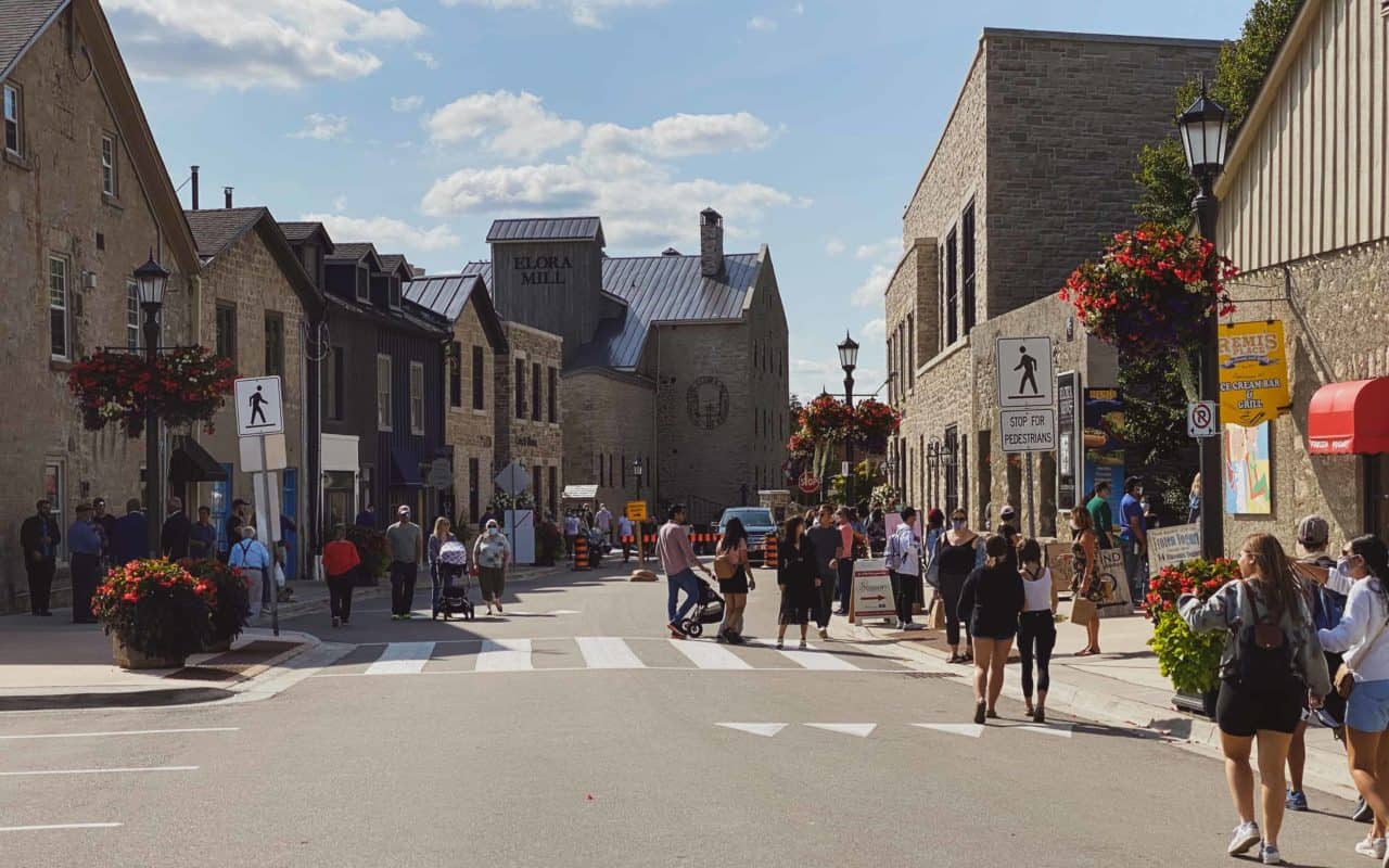 crowded downtown street in a small Ontario town | ontario day trips