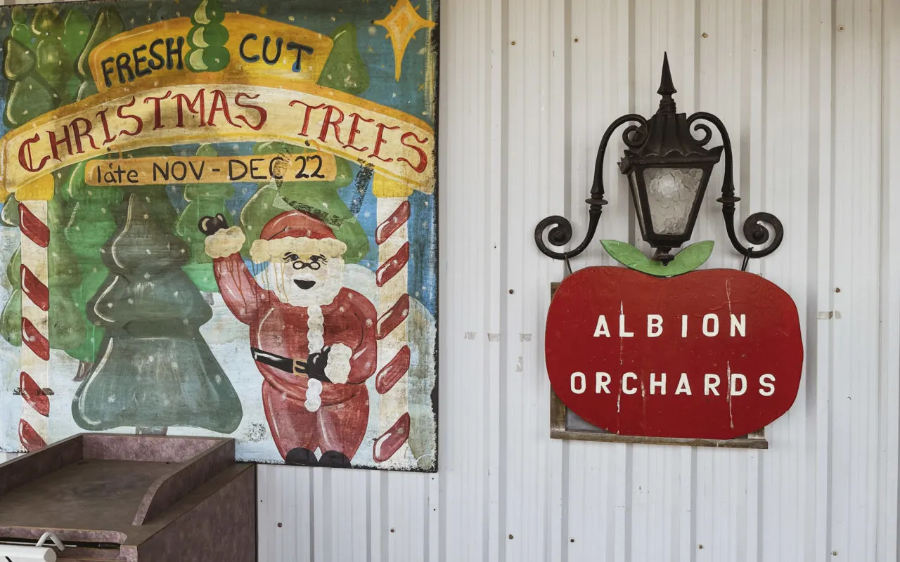 apple-shaped sign for Albion Orchards | apple picking ontario season